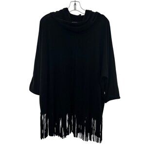 Terre Bleue Women's Cowl Neck Sweater 3/4 Dolman Sleeve Black Size Large Fringe